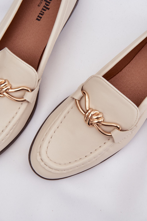 Loafersy DamskiewithOzdobnym Detalem Jasnobeżowe Rosynne