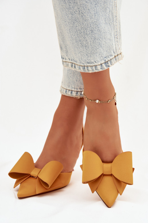 Stiletto Heels with Open Hells and Bow Yellow Eklevia