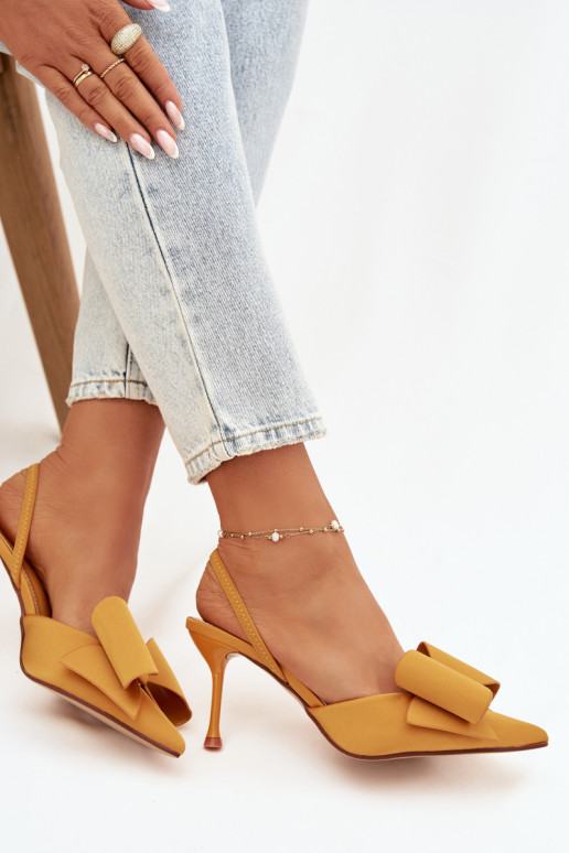 Stiletto Heels with Open Hells and Bow Yellow Eklevia