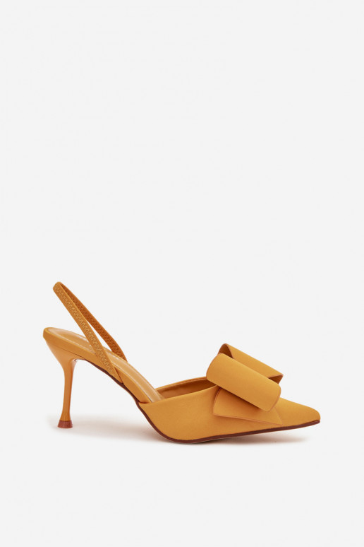 Stiletto Heels with Open Hells and Bow Yellow Eklevia