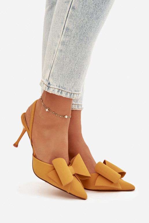Stiletto Heels with Open Hells and Bow Yellow Eklevia