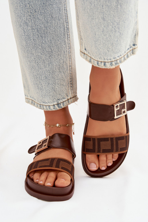 Women's Slippers With Gold Buckle Brown Fiorisse