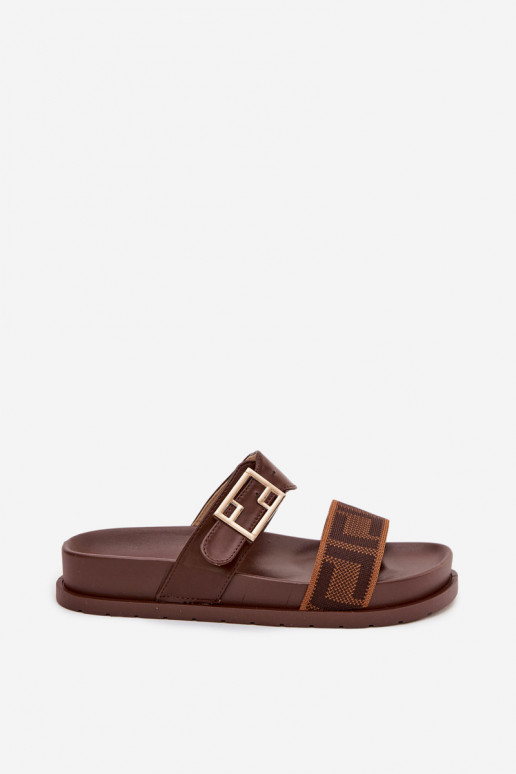 Women's Slippers With Gold Buckle Brown Fiorisse