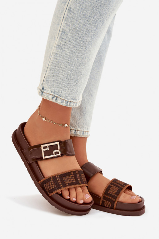 Women's Slippers With Gold Buckle Brown Fiorisse