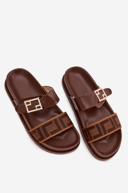 Women's Slippers With Gold Buckle Brown Fiorisse