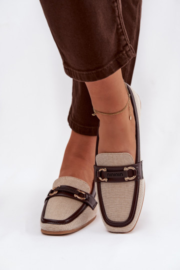 Damskie Loafersy Shoes With Decorative Element Brown-Beige Evelora
