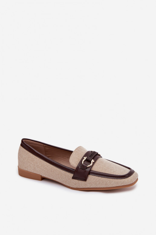 Damskie Loafersy Shoes With Decorative Element Brown-Beige Evelora