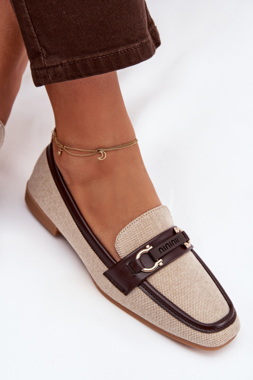 Damskie Loafersy Shoes With Decorative Element Brown-Beige Evelora