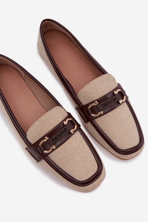 Damskie Loafersy Shoes With Decorative Element Brown-Beige Evelora