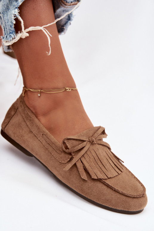 Women s Moccasins with Fringes Light Brown Janelisse