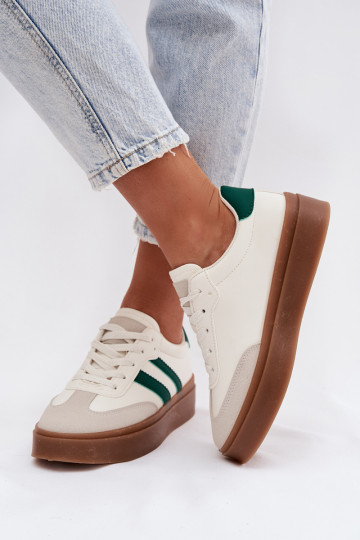 Women's Platform Sneakers Made of Eco Leather White-Green Elaraven