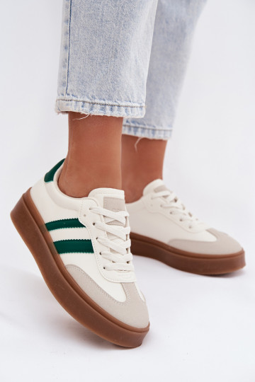 Women's Platform Sneakers Made of Eco Leather White-Green Elaraven 2