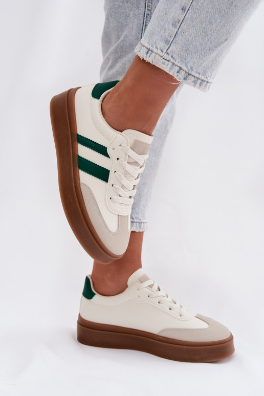 Women's Platform Sneakers Made of Eco Leather White-Green Elaraven