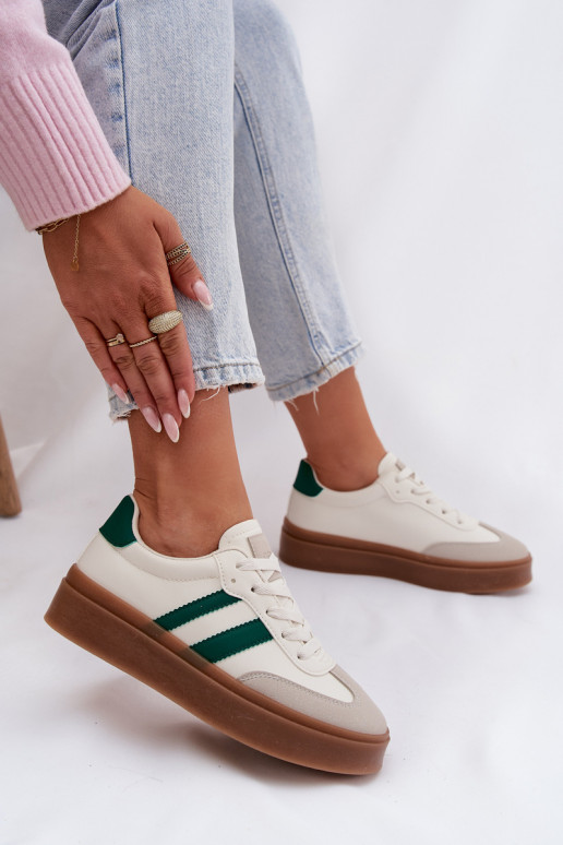 Women's Platform Sneakers Made of Eco Leather White-Green Elaraven