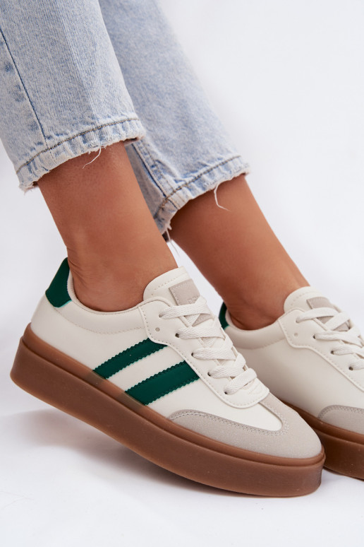 Women's Platform Sneakers Made of Eco Leather White-Green Elaraven