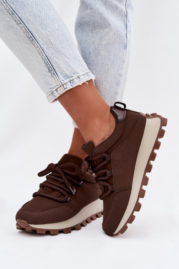 Buty Sportowe Sneakersy Na Platformie Czekoladowe Riadella 2