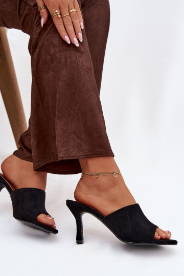 Women's Slippers on Heel with Eco Suede Black Isolia