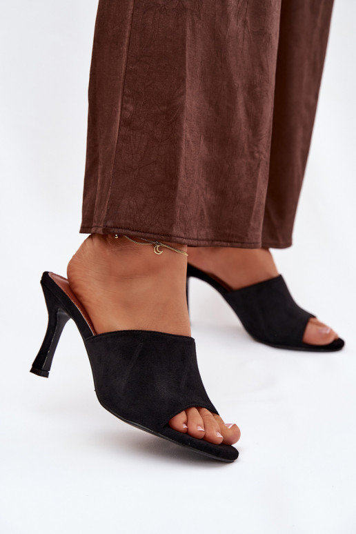 Women's Slippers on Heel with Eco Suede Black Isolia