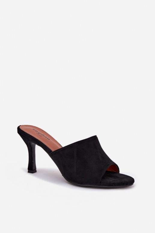 Women's Slippers on Heel with Eco Suede Black Isolia