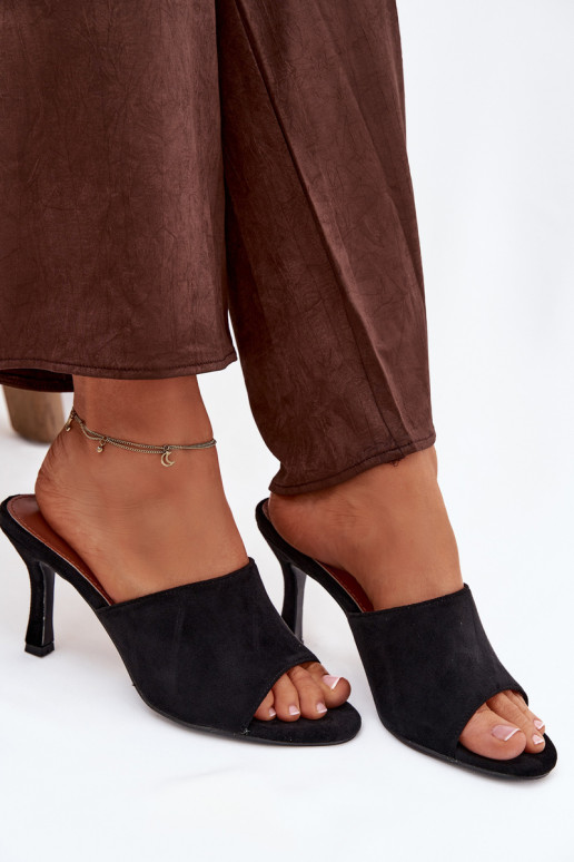 Women's Slippers on Heel with Eco Suede Black Isolia