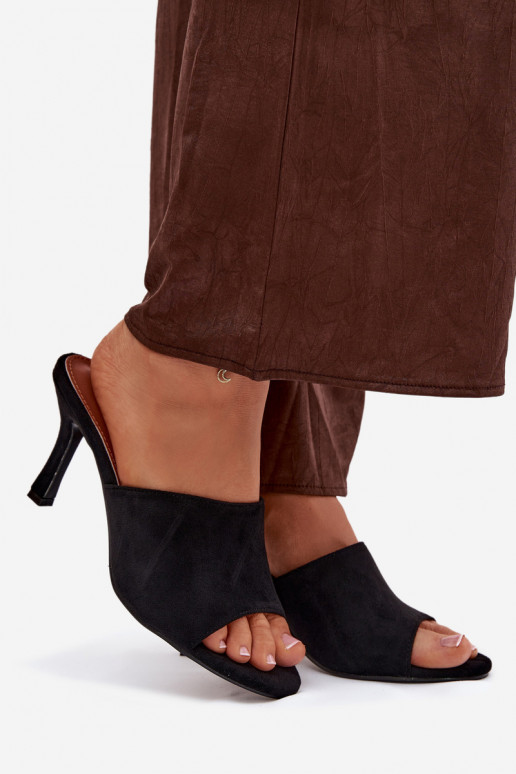 Women's Slippers on Heel with Eco Suede Black Isolia