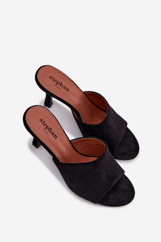 Women's Slippers on Heel with Eco Suede Black Isolia