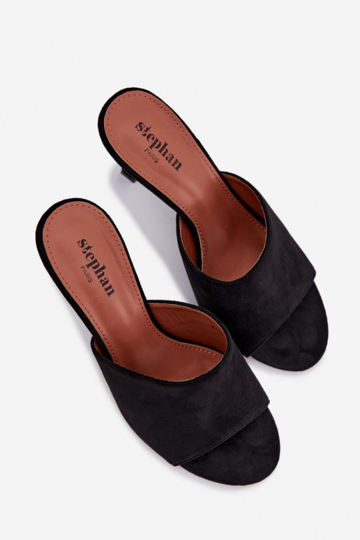 Women's Slippers on Heel with Eco Suede Black Isolia