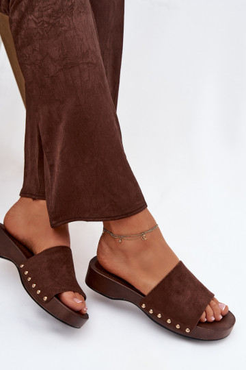 Women's Slippers with Gold Buckles Chocolate Ferinna