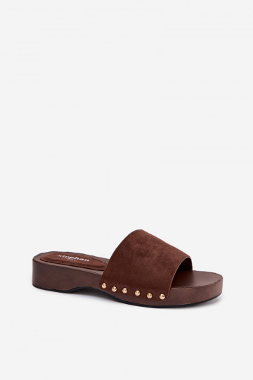 Women's Slippers with Gold Buckles Chocolate Ferinna 2