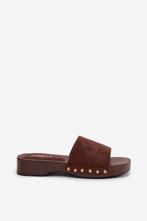 Women's Slippers with Gold Buckles Chocolate Ferinna