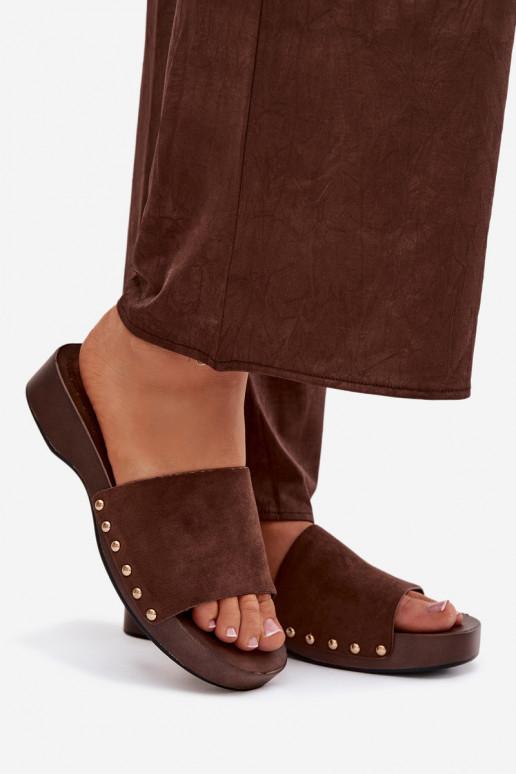 Women's Slippers with Gold Buckles Chocolate Ferinna