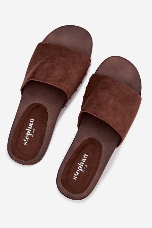 Women's Slippers with Gold Buckles Chocolate Ferinna