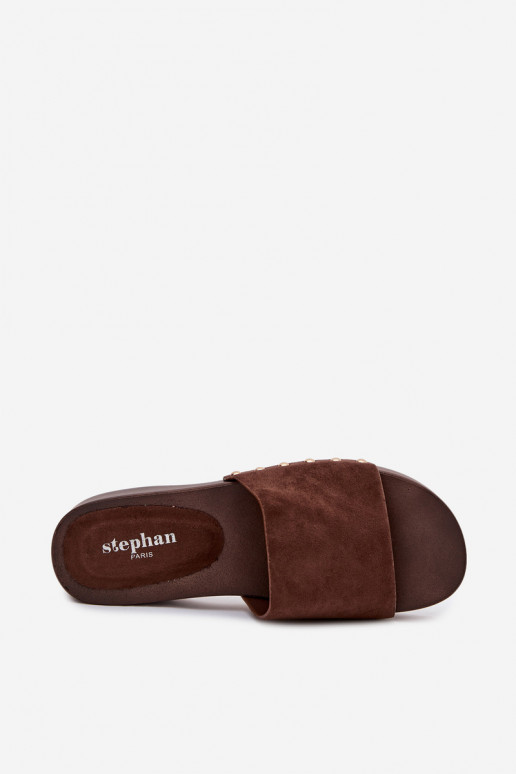 Women's Slippers with Gold Buckles Chocolate Ferinna