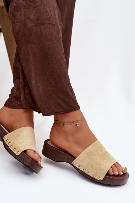 Women's Slides with Gold Buckles Yellow Ferinna