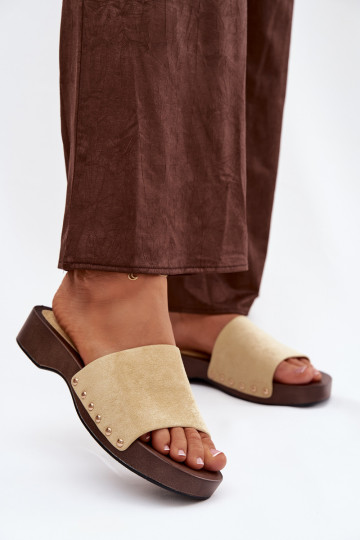 Women's Slides with Gold Buckles Yellow Ferinna 2