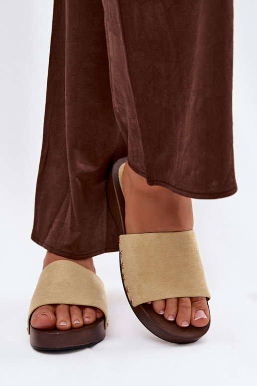 Klapki Damskie Ze Złotymi Ćwiekami Żółte Ferinna