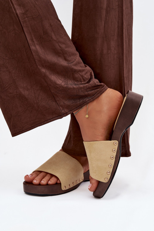 Women's Slides with Gold Buckles Yellow Ferinna