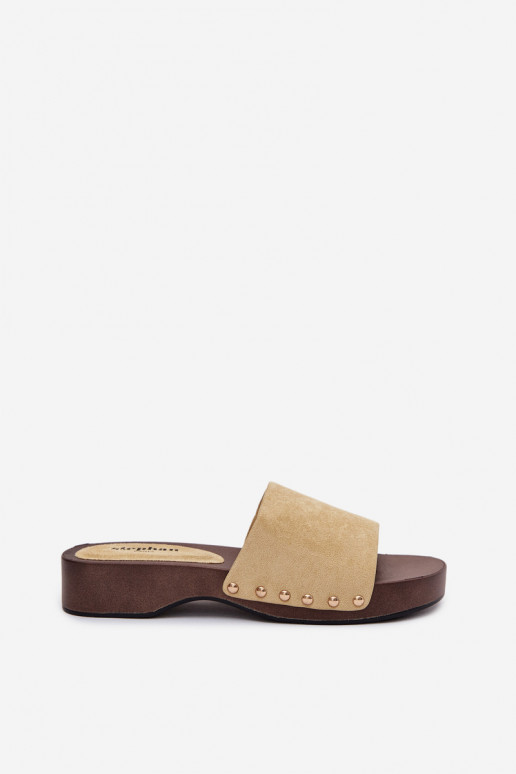 Women's Slides with Gold Buckles Yellow Ferinna