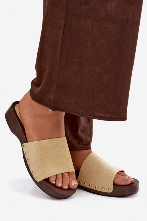 Women's Slides with Gold Buckles Yellow Ferinna