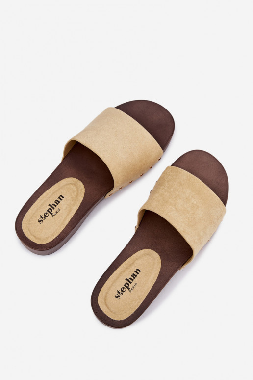 Klapki Damskie Ze Złotymi Ćwiekami Żółte Ferinna