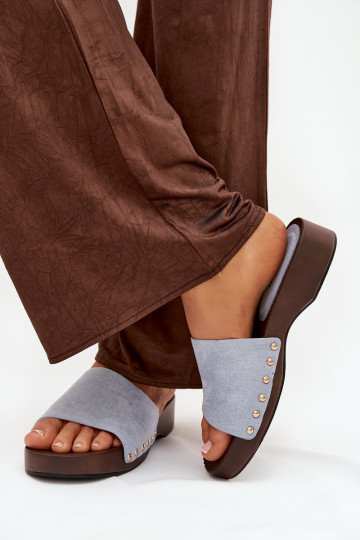 Women's slippers with gold studs blue Ferinna