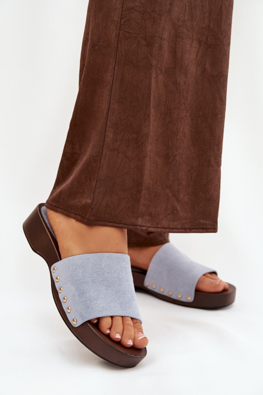 Women's slippers with gold studs blue Ferinna