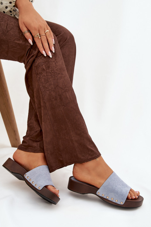 Women's slippers with gold studs blue Ferinna