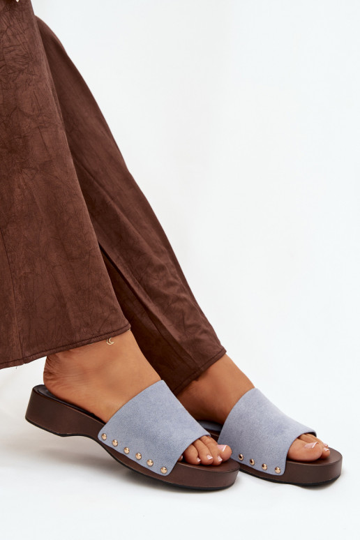 Women's slippers with gold studs blue Ferinna