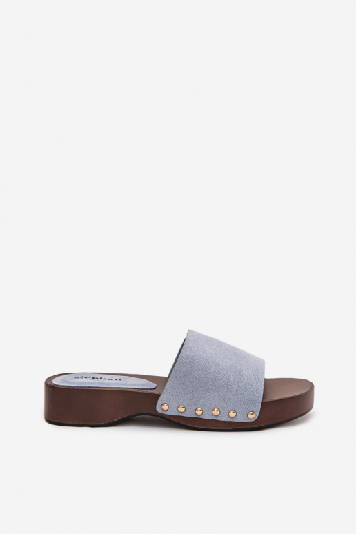 Women's slippers with gold studs blue Ferinna