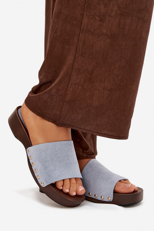 Women's slippers with gold studs blue Ferinna