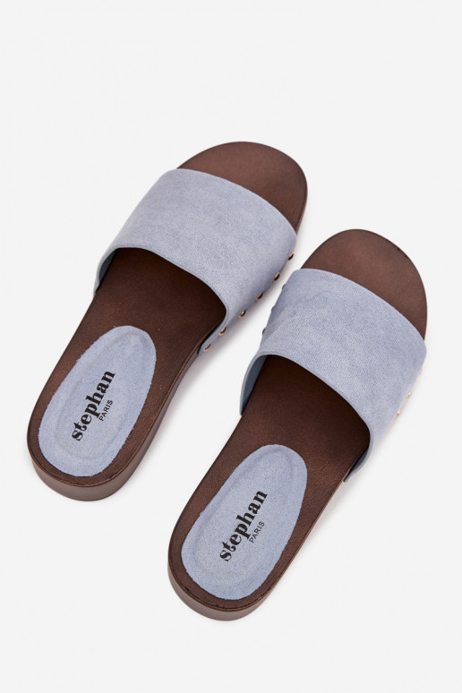 Women's slippers with gold studs blue Ferinna