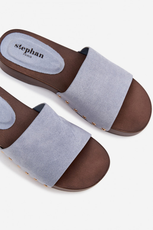 Women's slippers with gold studs blue Ferinna