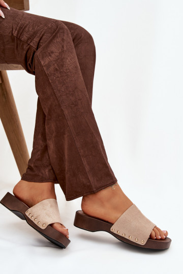 Women's slippers with gold nails beige Ferinna