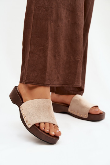 Women's slippers with gold nails beige Ferinna 2